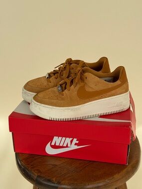 Nike Air Force 1 Low Top Sneakers in Wheat Brown and White